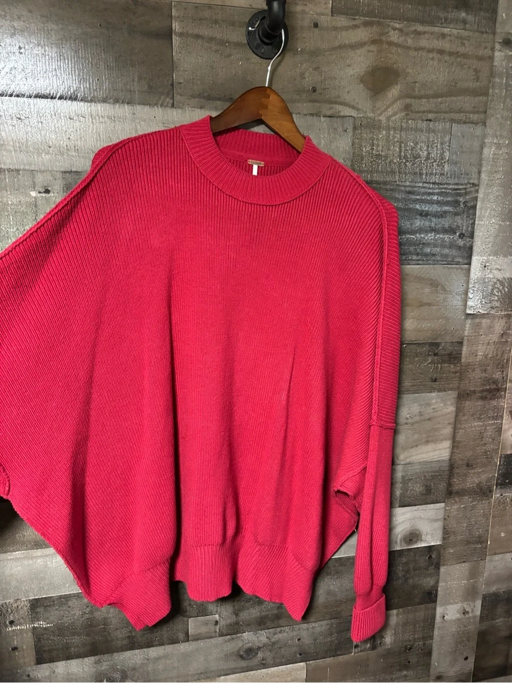 Free People Burgandy Crew Neck Oversized Sweater Small